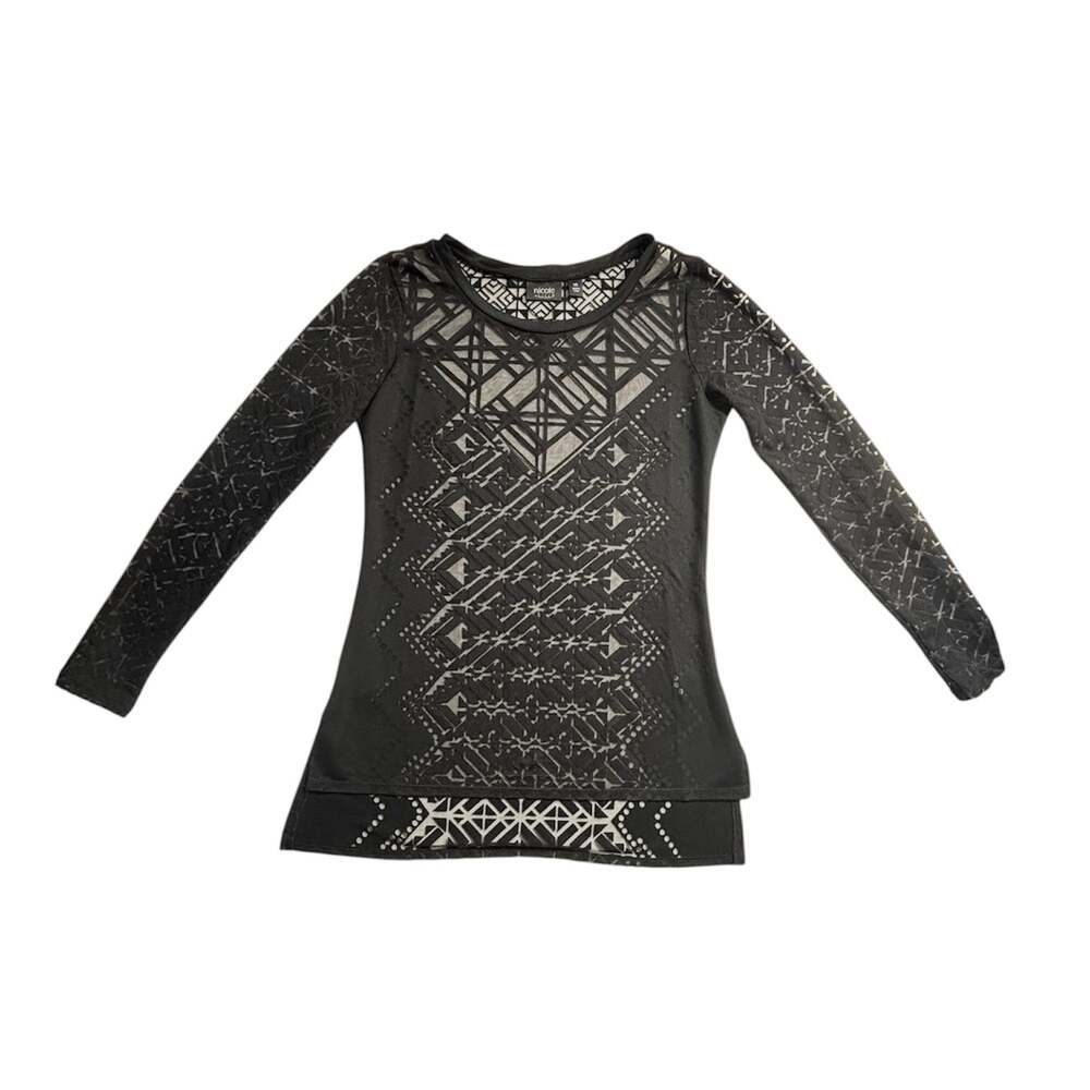 nicole by Nicole Miller Black Geometric Laser Cut Out Long Sleeve Top XS
